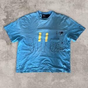 Play Bruce Robinson Distressed Blue Shirt Yellow Tap Pocket Cropped S Bootleg